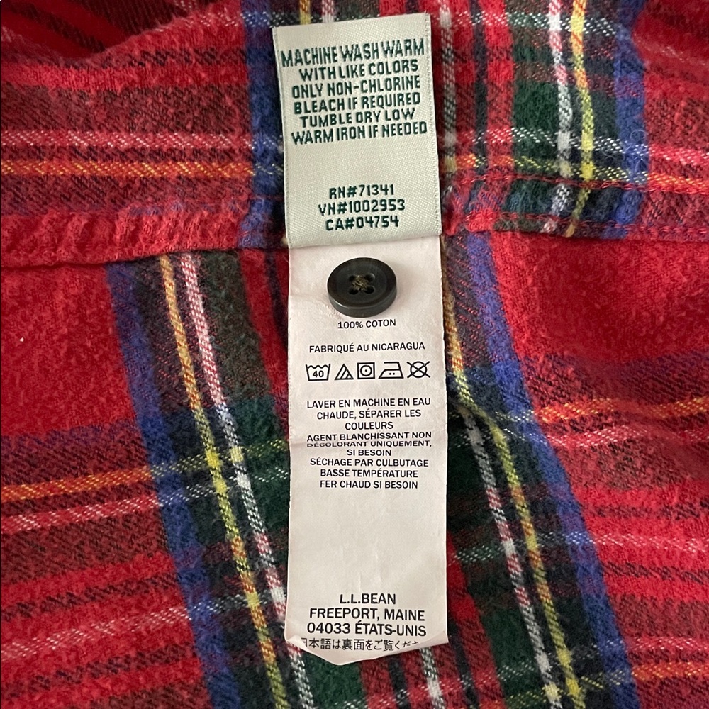 L.L. Bean Women's Scotch Plaid Flannel Shirt Relaxed Large Red Green - Picture 9 of 10